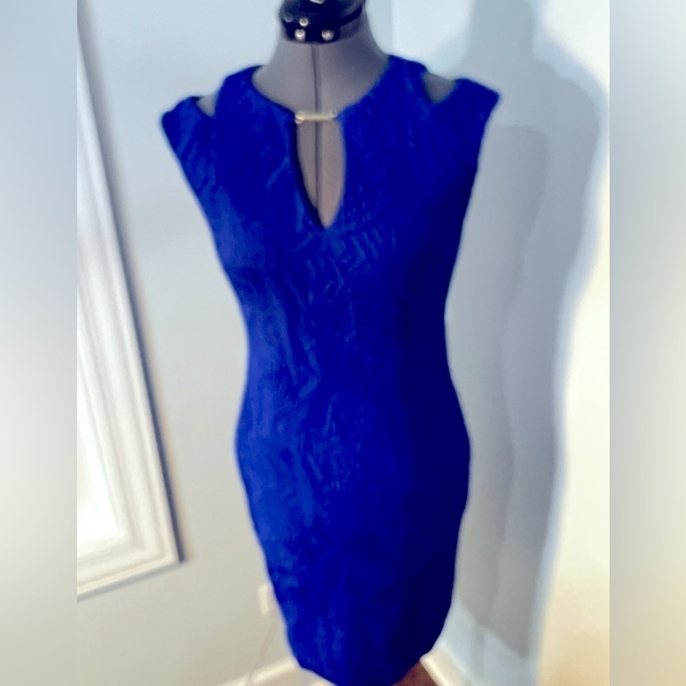 Joseph Ribkoff Royal Blue Textured Sheath Dress Cocktail Career Size 8 - Picture 2 of 16